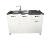 MABEL Meuble de cuisine avec tiroir blanc, organisateur en bois mélaminé avec évier de support en acier, baignoires à gauche avec égouttoir - L 120 cm x P 50 cm x H 83,5 cm