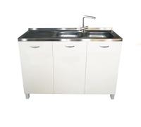 MABEL Meuble de cuisine blanc organisateur en bois mélaminé avec évier de support en acier Baignoires à droite avec gouttoir - L 120 cm x P 50 cm x H 83,5 cm