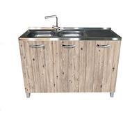 MABEL Meuble de cuisine Node Organiseur en bois mélaminé avec évier de support en acier Baignoires à gauche avec gouttoir - L 120 cm x P 50 cm x H 83,5 cm