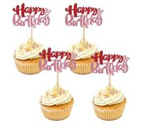 Mabor Lot de 24 décorations de gâteau d'anniversaire à paillettes Happy Birthday - Décoration de cupcake pour fête d'anniversaire