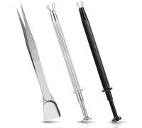 Mabor Lot de 3 pinces à piercing pour boules - 1 pince à épiler en acier inoxydable avec petite spatule, 2 pièces à 4 griffes pour piercing boule - Outils de préhension de bijoux pour diamants, perles