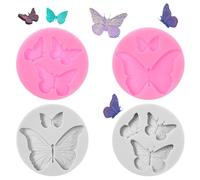Mabor Lot de 4 moules en silicone en forme de papillon, petits moules à bonbons, moules de cuisson antiadhésifs pour fondants, biscuits, gelée, chocolat, décoration de gâteaux, loisirs créatifs