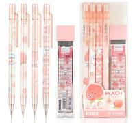 Mabor Lot de 4 porte-mines roses comprenant 4 porte-mines Peach avec un tube de recharges de crayon de 0,5 mm et de jolies gommes pêche, fournitures esthétiques, cadeau de rentrée scolaire pour