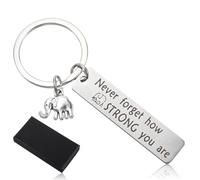 Mabor Porte-clés éléphant inspirant pour femme, cadeau solide pour femme, petit porte-clés pour amis, famille, amoureux des animaux avec boîte d'emballage You Are Strong, Argenté, Small