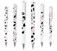 Mabor Ymapinc Lot de 6 stylos à bille - Motif vache mignonne - 0,5 mm - De qualité supérieure - Rétractables - Séchage rapide et écriture fluide - Pour fournitures de bureau, fournitures scolaires