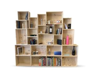 mabouteille.fr Bibliotheque Etagere Rangement en Caisse Bois - Rangement Bois PIN Massif avec 22 caisses [ Meuble cagette ]