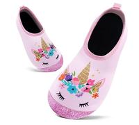 Mabove Enfants Chaussures Aquatiques Garçons Filles Antidérapant Sèche Vite Chaussures d'eau Bébé pour Piscine et Plage(Licorne Rose Scintillante,4/4.5 UK Child,20/21 EU)