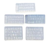 Mabta Lot de 5 moules pour nail art en résine époxy UV - Lettres et chiffres décoratifs - Pour nail art - Bijoux - Moules 3D en silicone pour acrylique