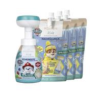 MABYEN Paw Patrol Kids Set de savon mousse (jaune) | Cosmétique naturel - Savon mousse pour les mains pour enfants + recharge - 1 x savon mousse Chase (180 ml) + 3 recharges Pat' Patrouille Rubble