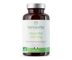 MACA BIO du Pérou | Performance, Fertilité, Désir et Énergie | Racine riche en Vitamines et Minéraux | 1600 mg/jour pour une Efficacité Maximale | 120 Gélules Vegan | Terravita