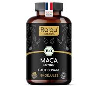 Maca Noire BIO - Extra Forte Racine de Maca Noire du Pérou - 180 Gélules - Équilibre hormonal, Énergie - 3 200 mg par jour - Avec vitamine C naturelle - Sans gluten & sans OGM