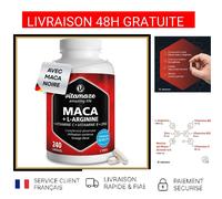 Maca Noire Complexe L-Arginine Zinc Vitamines C B6 B12 240 Gélules Vegan