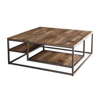 MACABANE ALIDA - Table basse carrée avec tablettes 100x100cm Teck recyclé Acacia Mahogany recyclé et métal noir