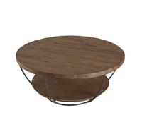 MACABANE ALIDA - Table basse coque ronde 80x80cm double plateau teck recyclé métal noir