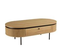 MACABANE ETHAN - Table basse arrondie couleur naturelle 2 tiroirs ETHAN (2 COLIS)