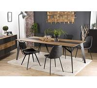 MACABANE Maxence - Table à Manger rectangulaire 220x100cm Bois Teck recyclé métal et Pieds métal Noir