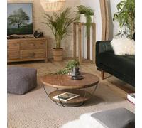 MACABANE SIXTINE - Table Basse Coque Ronde 80x80cm Double Plateau Teck recyclé métal Noir