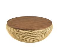 MACABANE SIXTINE - Table basse ronde diam 100 en rotin beige bois teck recyclé
