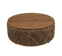 MACABANE SIXTINE - Table basse ronde diam 100 rotin, plateau bois teck recyclé