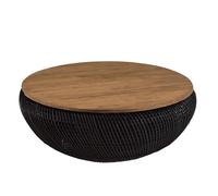 MACABANE SIXTINE - Table basse ronde diam100 rotin noir plateau bois teck recyclé