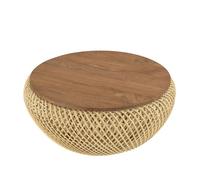 MACABANE SIXTINE - Table basse ronde diam68 plateau bois teck recyclé rotin beige