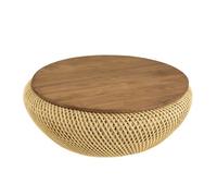 MACABANE SIXTINE - Table basse ronde diam80 plateau bois teck recyclé rotin