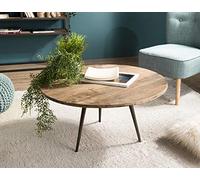 MACABANE SIXTINE - Table Basse Ronde Marron 75x75cm Teck recyclé Pieds métal