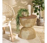 MACABANE SIXTINE - Table d'appoint en rotin Beige Plateau en Bois Teck recyclé