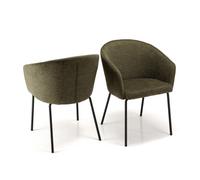 MACABANE ULYSSE - Lot de 2 chaises tissu vert olive pieds acier noir