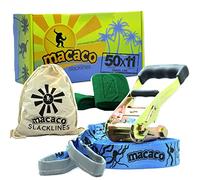 Macaco Slackline de voyage, léger, seulement 1,5 kg | Parcours de motricité 11m | Sport motricité pour adultes et enfants | Protecteurs d'arbre | Slack Line balancoire enfant exterieur | Ninja Warrior