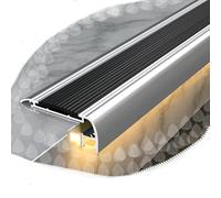 MACAGGTNTU Nez De Marche avec Profilé LED, Aluminium Profil d'angle 90/100/110/120cm Profilé D'escalier pour Intérieur/extérieur, Antidérapant(Black,120cm/48in)
