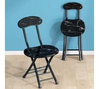 MACAGGTNTU Tabouret De Bar Hauteur 47cm Chaise Pliante Tabouret De Cuisine Portable Tabouret De Comptoir Assise en Bois Tabourets Pliants avec Dossier(Black Stone Pattern)