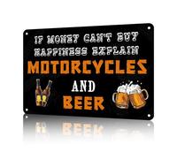macago Plaque en métal pour bar avec inscription « If Money Can't Buy Happiness Explain Motorcycles and Beer Bar » - Décoration murale vintage - 30,5 x 20,3 cm