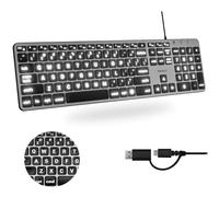 Macally Clavier double filaire pour Mac (USB C + A) - Clavier Mac rétroéclairé facile à voir - Clavier MacBook 107 touches pleine taille avec lettres surdimensionnées - Clavier compatible Apple - Gris