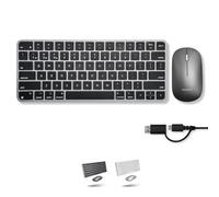 Macally Clavier et souris compacts sans fil pour Mac - Double mode (Bluetooth + filaire) - Multi-appareils - Rechargeable - Mini clavier et souris sans fil Apple pour MacBook - Gris sidéral