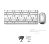 Macally Clavier et souris sans fil compact pour Mac - Double mode (Bluetooth + filaire) - Multi-appareils - Rechargeable - Mini clavier et souris sans fil Apple pour MacBook (argenté)