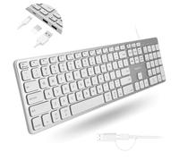 Macally Clavier filaire pour Mac avec hub USB (2 x USB-A / 1 x USB-C) - Compatible clavier Apple rétroéclairé avec double interface - Détection automatique du système d'exploitation pour Mac, MacBook