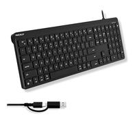Macally Clavier filaire USB C pour Mac (USB C + USB A) - Clavier pleine taille avec 22 raccourcis, frappe silencieuse, pour MacBook, iMac, MacMini, iPad - Noir