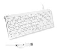 Macally Clavier filaire USB C pour Mac (USB C + USB A) - Clavier pleine taille avec 22 raccourcis, frappe silencieuse, pour MacBook, iMac, MacMini, iPad - Blanc