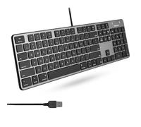 Macally Clavier filaire USB fin pour Mac - Disposition complète de 104 touches et 16 touches de raccourci - Touches ciseaux pour la saisie tactile - Clavier filaire avec pavé numérique - Clavier Plug