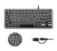 Macally Petit clavier filaire pour Mac (double USB C + A) - Grande impression, facile à voir - Gain de place, 78 touches rétroéclairées - Clavier Mac compact filaire pour malvoyants ou personnes âgées