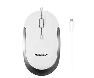 Macally UCDYNAMOUSE-W, Souris Optique Silent Click USB-C Filaire 3 Boutons, Blanc/Gris Spatial (Space Grey)