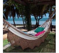 MacaMex Brasil Deluxe Hacienda hamac double de luxe coton beige avec bord en macramé brun Coton pour 2 personnes Taille grand 265