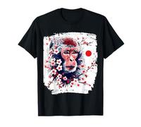 Macaques à Face Rouge T Fleurs de Cerisier du Japon Macaques T-Shirt