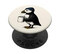 Macareux avec Chapeau Oiseau de Café drôle PopSockets PopGrip Adhésif