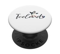 Macareux d'Islande avec Drapeau en Forme de cœur - Souvenir Arctique Mignon PopSockets PopGrip Adhésif
