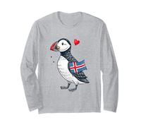 Macareux islandais avec Drapeau Amour Souvenir de Voyage Manche Longue