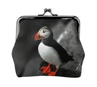 Macareux Moine Oiseau Bec Assis Roche, Porte-Monnaie en Cuir Portefeuilles Pochette de Changement en Cuir Boucle Porte-Monnaie