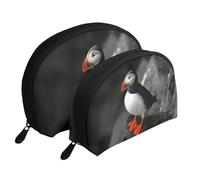 Macareux Moine Oiseau Bec Assis Roche, Trousse de Maquillage Coquille Femme Petit Porte-Monnaie Trousse de Toilette Trousse à cosmétiques 2 pièces
