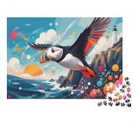 Macareux Océan Coucher 1000pcs Mini Puzzle pour Famille Difficile | 38x26cm Carton Décor Salon Structure Durable Cadeau Anniversaire Soulagement Anxiété